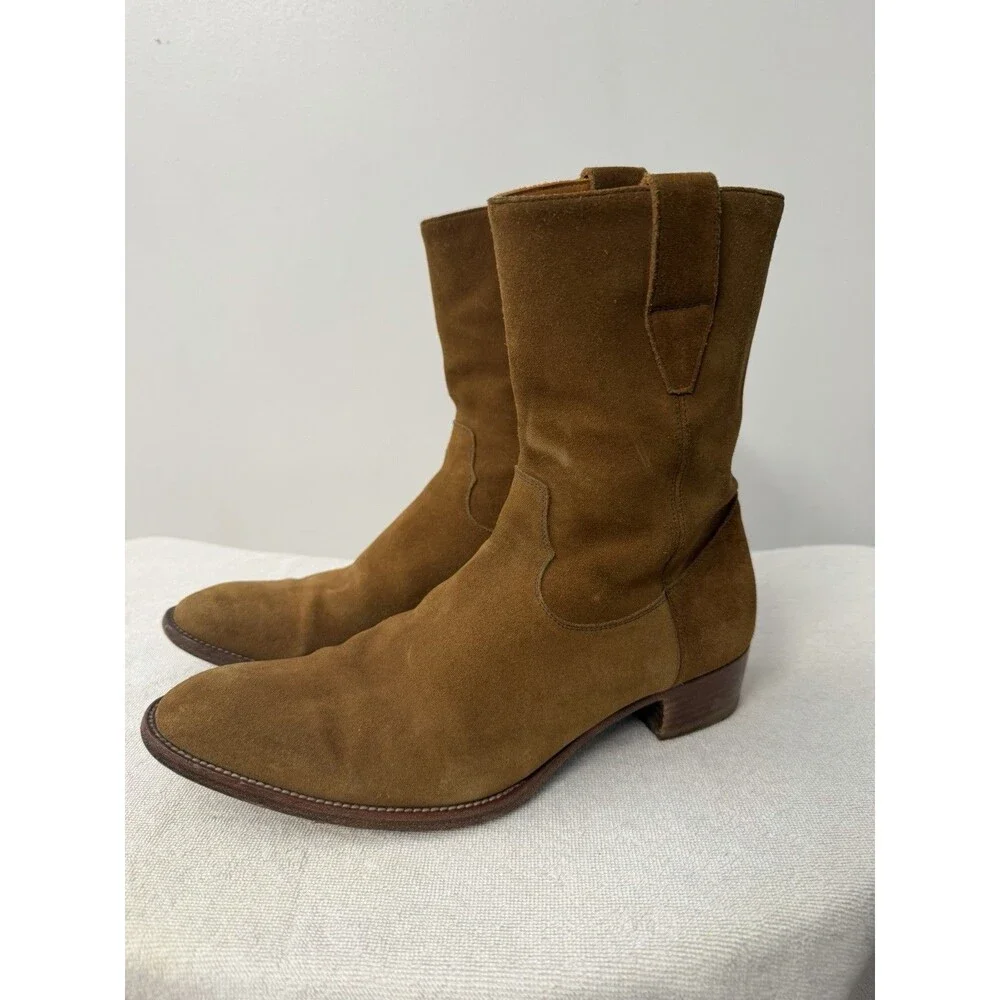 Saint Laurent Wyatt Brown Suede Leather Side Zip Boots EU 39 Italy